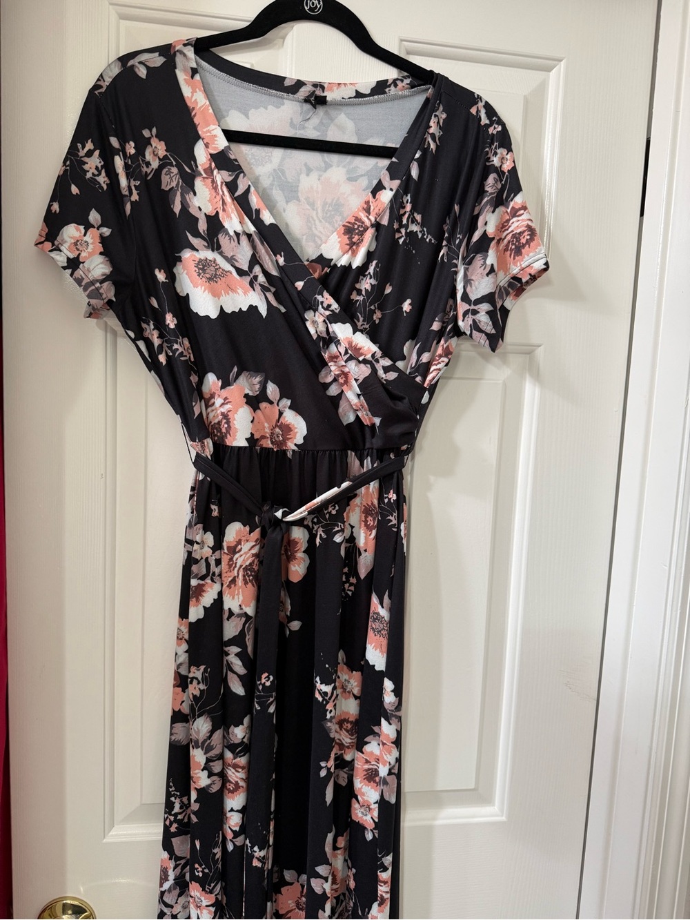 Black Floral Wrap Maxi Dress with Blush Flowers